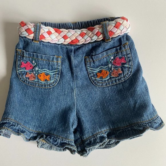 Baby Nass Chambray Embroidered Fish Ruffle Shorts 24 Months - Picture 1 of 8